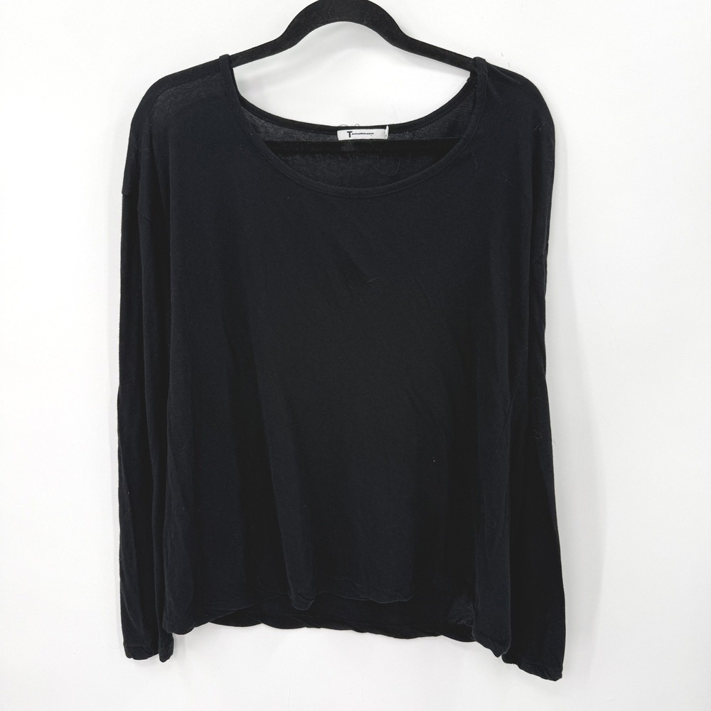 T by Alexander Wang Long Sleeve Top Women S Black Minimalist Slub Cotton
